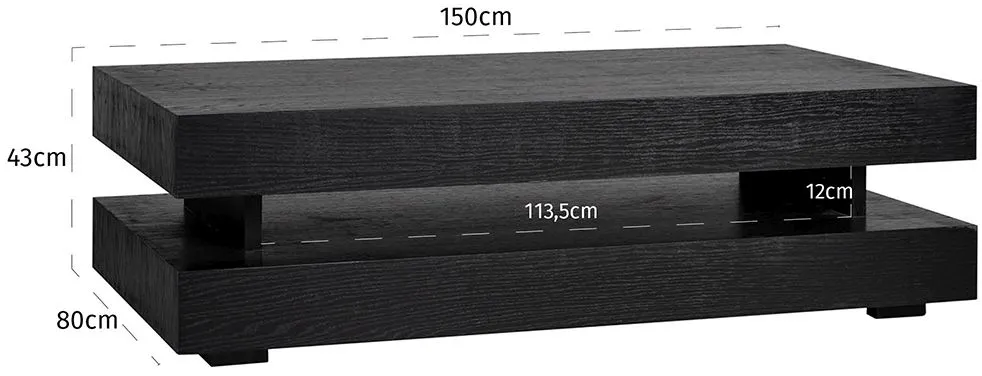 Oakura H Blok Coffee Table - Black, Oak