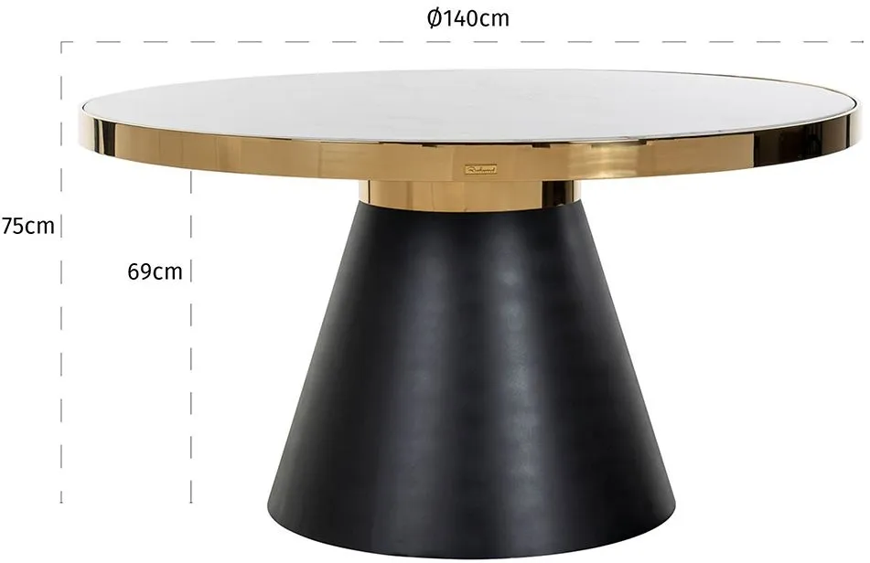 Odin 6 Seater Round Pedestal Dining Table with Gold Trim - White
