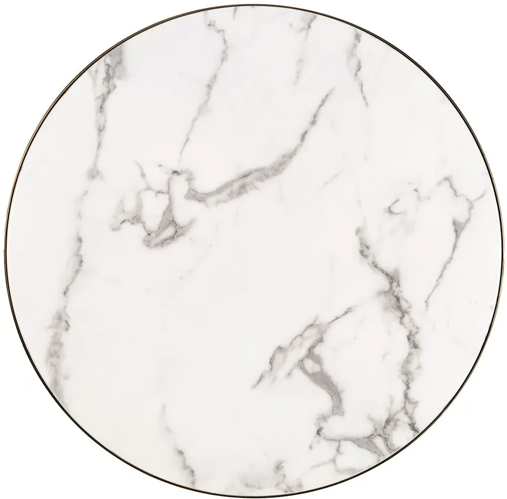 Odin Round Coffee Table with Gold Trim - White, Marble Effect