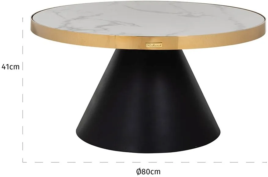 Odin Round Coffee Table with Gold Trim - White, Marble Effect