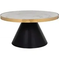 Odin Round Coffee Table with Gold Trim - White, Marble Effect