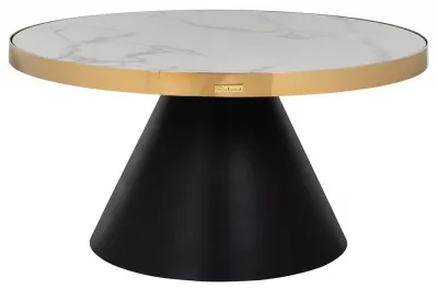 Odin Round Coffee Table with Gold Trim - White, Marble Effect image