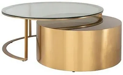 Orlan 2 Tier Round Coffee Table - Gold, Glass image