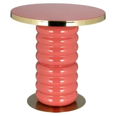 Shirin Round End Table with Gold Trim - Pink image