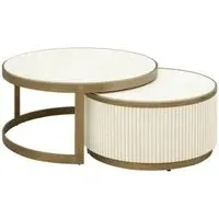 Tivoli 2-Tier Coffee Tables Set of 2 with Gold Trim - White