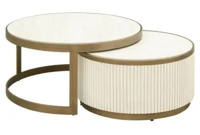 Tivoli 2-Tier Coffee Tables Set of 2 with Gold Trim - White