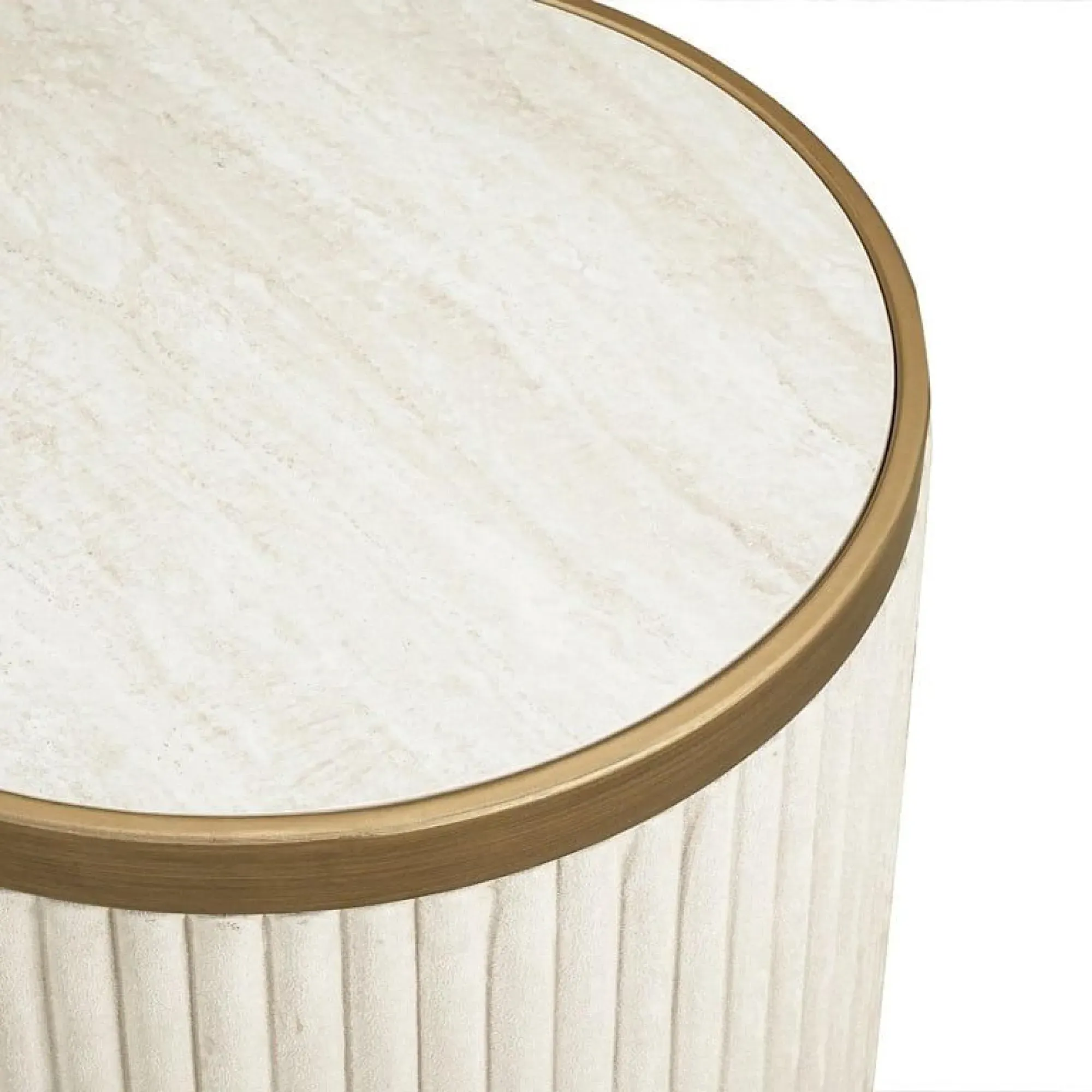 Tivoli Round End Tables Set of 2 with Gold Trim - White