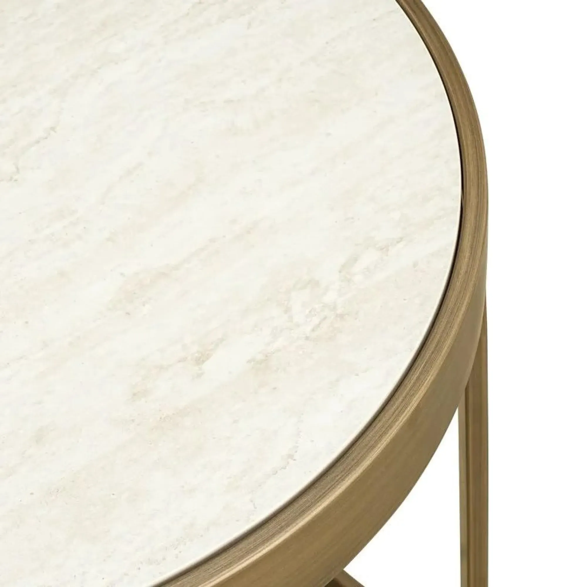 Tivoli Round End Tables Set of 2 with Gold Trim - White