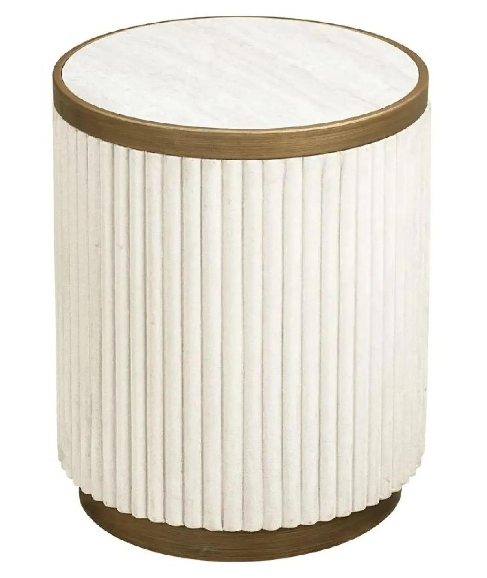 Tivoli Round End Tables Set of 2 with Gold Trim - White