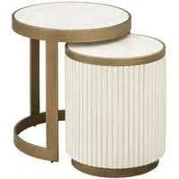 Tivoli Round End Tables Set of 2 with Gold Trim - White