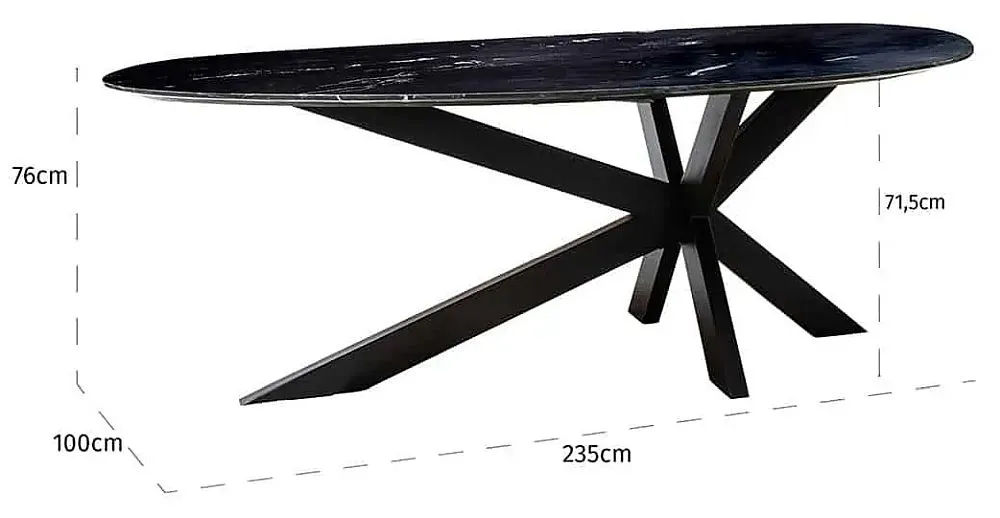 Trocadero 8-Seater Dining Table with Spider Legs - Black, Marble