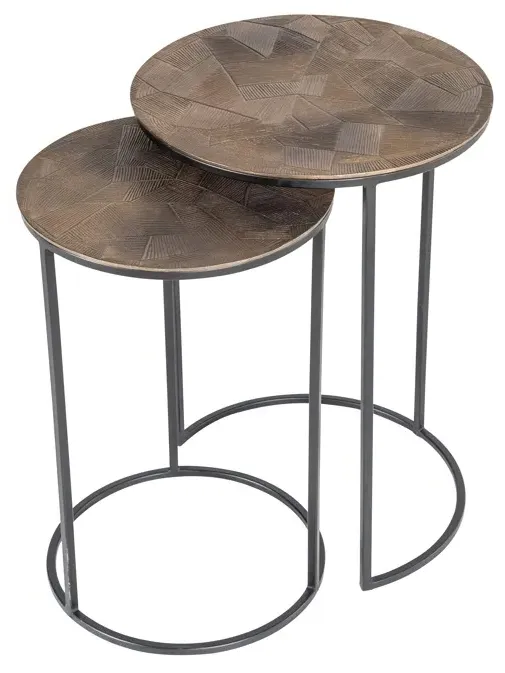 Tulum Set of 2 Round End Tables - Brushed Gold