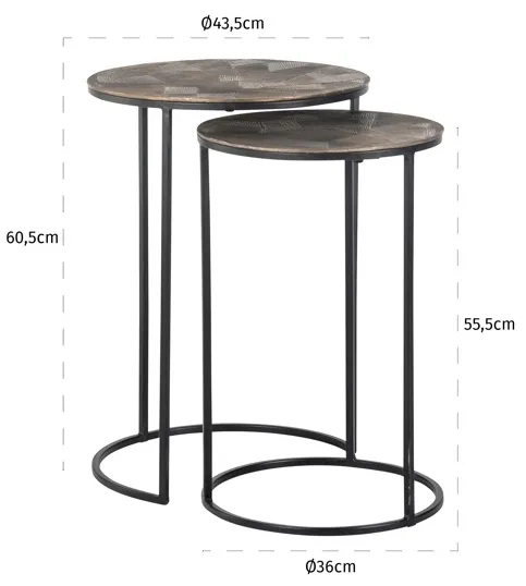 Tulum Set of 2 Round End Tables - Brushed Gold