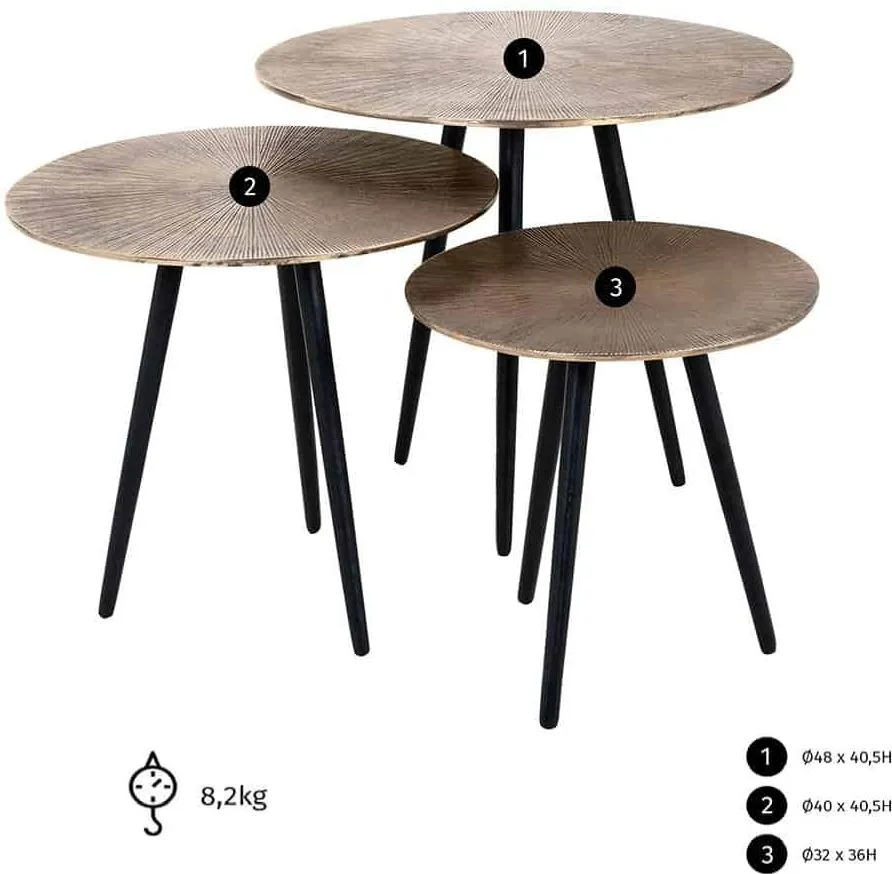 Villisca Set of 3 Round Side Tables - Champagne Gold