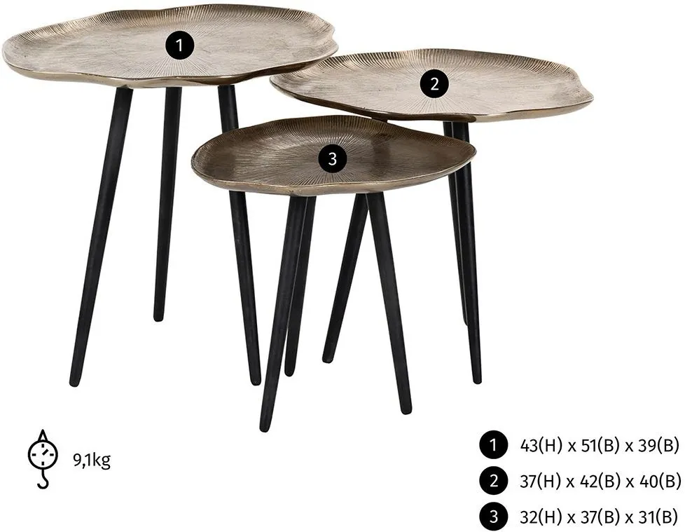 Volenta Set of 3 Side Tables - Champagne Gold