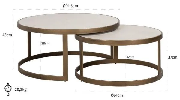 Whitebone 2 Tier Round Coffee Table - Grey, Brass