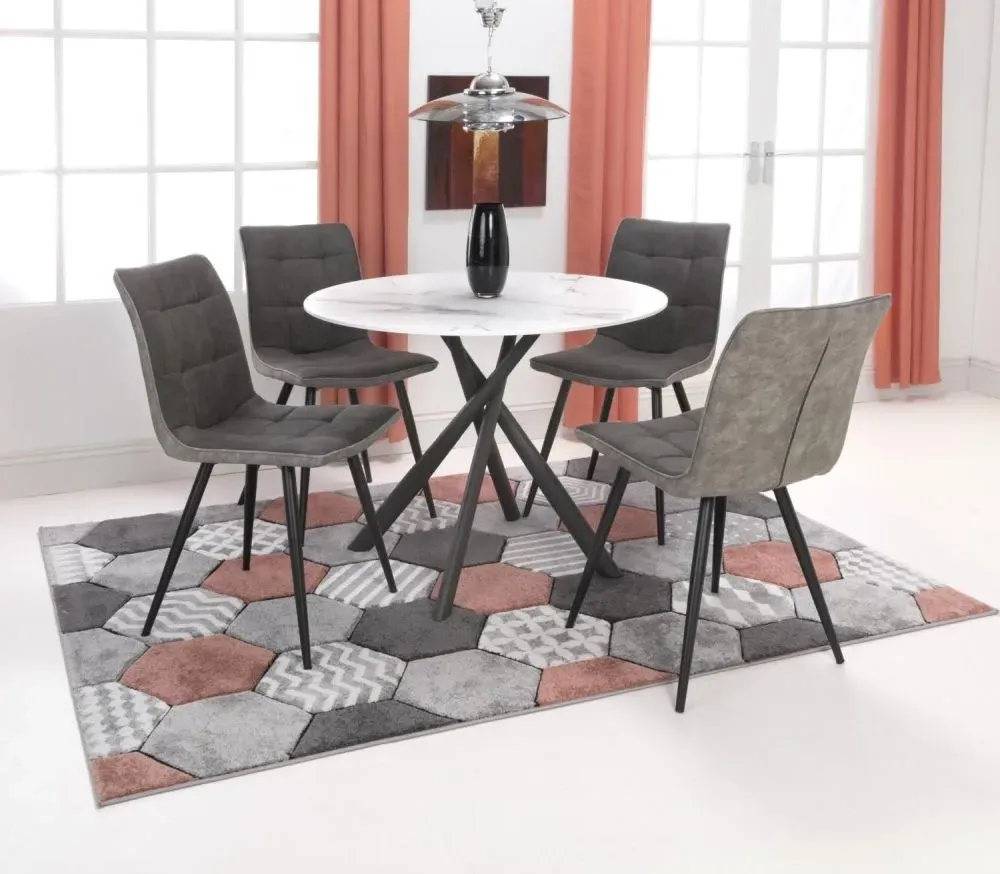Avesta Round Dining Table and 4 Rodeo Chairs - White, Dark Grey
