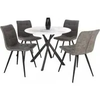 Avesta Round Dining Table and 4 Rodeo Chairs - White, Dark Grey