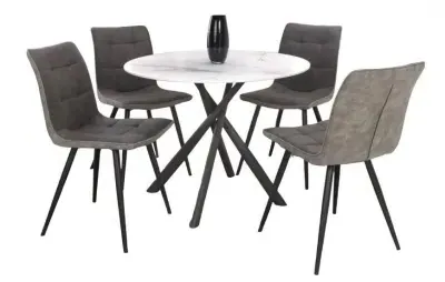 Avesta Round Dining Table and 4 Rodeo Chairs - White, Dark Grey image