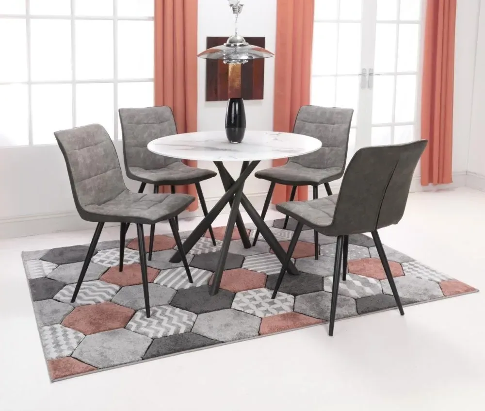 Avesta Round Dining Table and 4 Rodeo Chairs - White, Light Grey