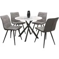 Avesta Round Dining Table and 4 Rodeo Chairs - White, Light Grey