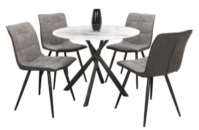 Avesta Round Dining Table and 4 Rodeo Chairs - White, Light Grey