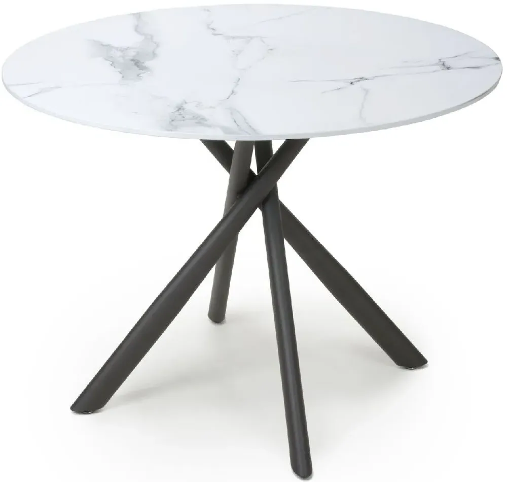 Avesta Round Dining Table - White, Marble Effect