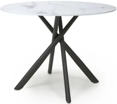 Avesta Round Dining Table - White, Marble Effect