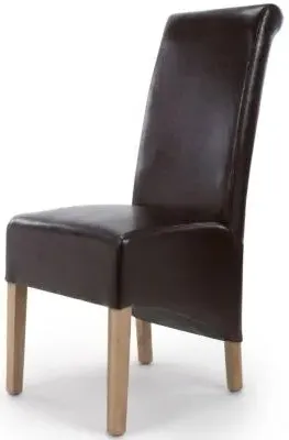 Krista Roll Back Dining Chair Set of 2 - Brown, Bonded Leather