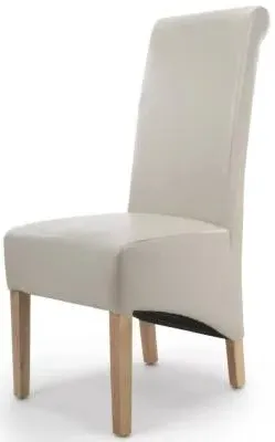 Krista Roll Back Dining Chair Set of 2 - Ivory, Bonded Leather