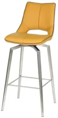 Mako Swivel Bar Stool - Yellow, Leather Effect