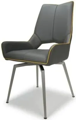 Mako Swivel Dining Chair - Grey, Leather Effect image