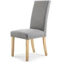 Randall Stud Detail Dining Chair - Silver Grey, Linen
