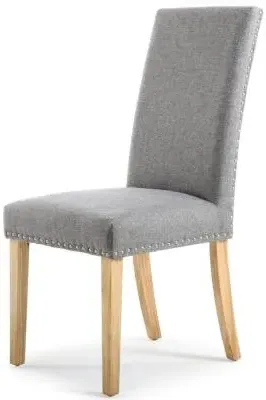 Randall Stud Detail Dining Chair - Silver Grey, Linen