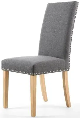 Randall Stud Detail Dining Chair - Steel Grey, Linen