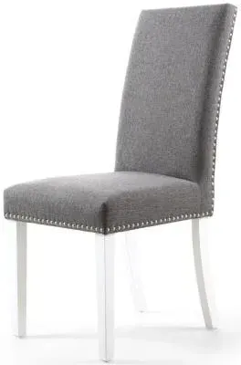 Randall Stud Detail Dining Chair - Steel Grey, Linen
