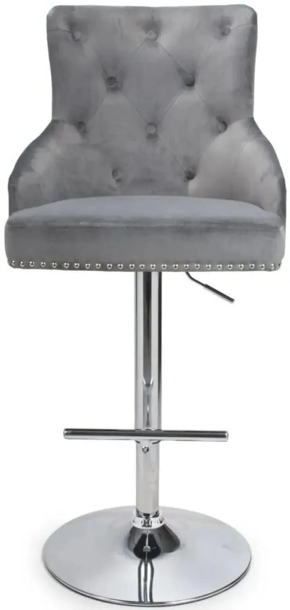 Rocco Tufted Bar Stool - Grey, Velvet