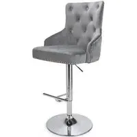 Rocco Tufted Bar Stool - Grey, Velvet