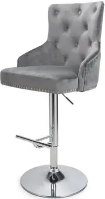 Rocco Tufted Bar Stool - Grey, Velvet