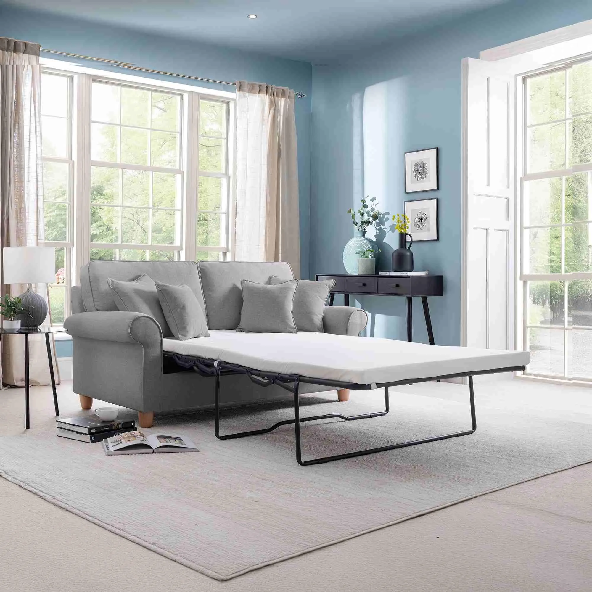 Carina 2-Seater Pull Out Sofa Bed - Mushroom, Fabric