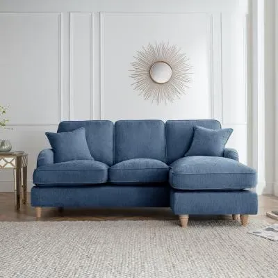 Manhattan L-Shaped Corner Sofa with Chaise - Navy, Fabric