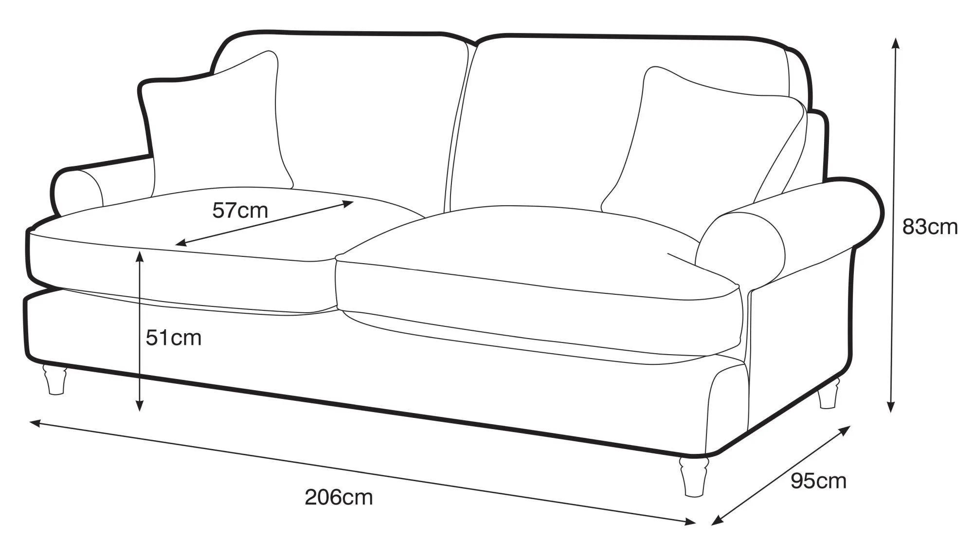 Marigot 3-Seater Sofa - Charcoal, Fabric