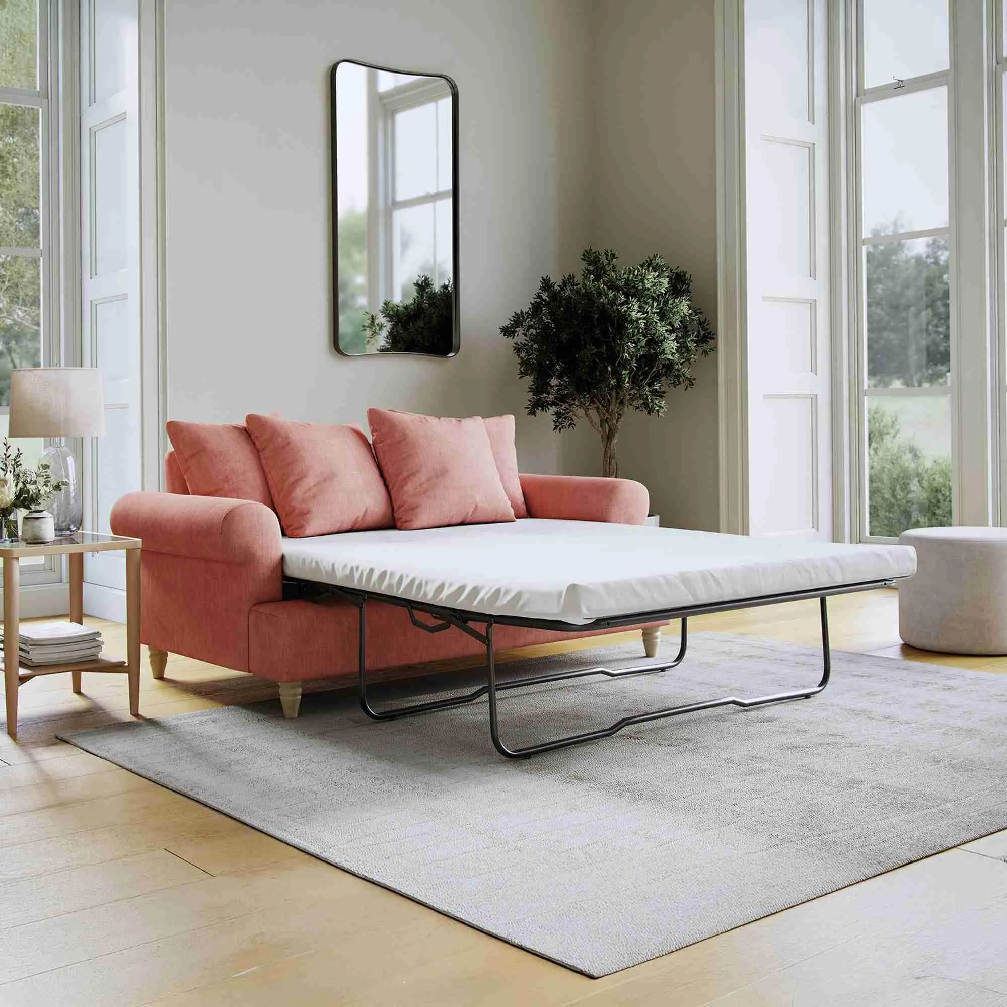 Narva 2-Seater Pull Out Sofa Bed - Coral, Fabric