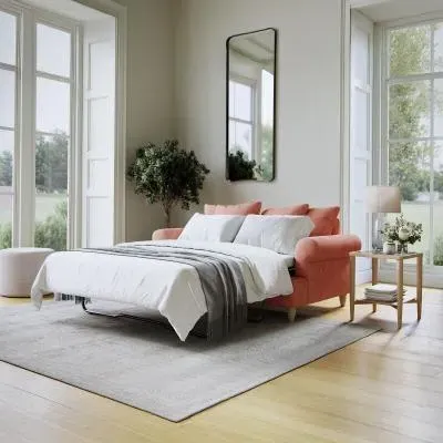 Narva 2-Seater Pull Out Sofa Bed - Coral, Fabric