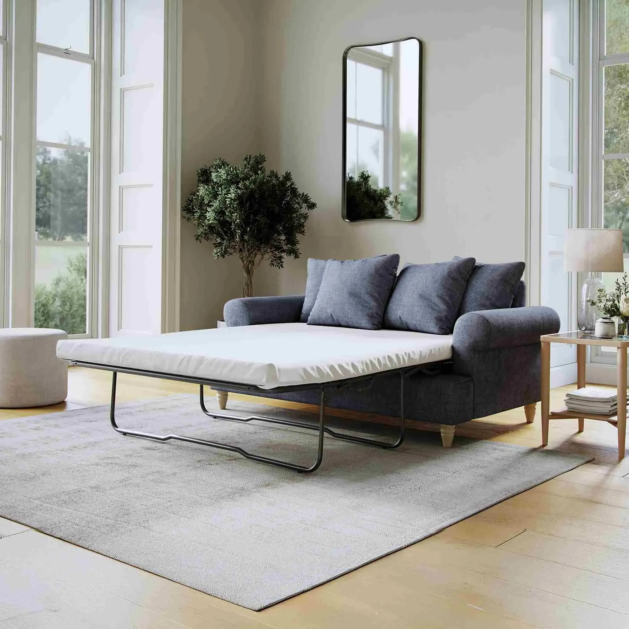 Narva 2-Seater Pull Out Sofa Bed - Denim, Fabric