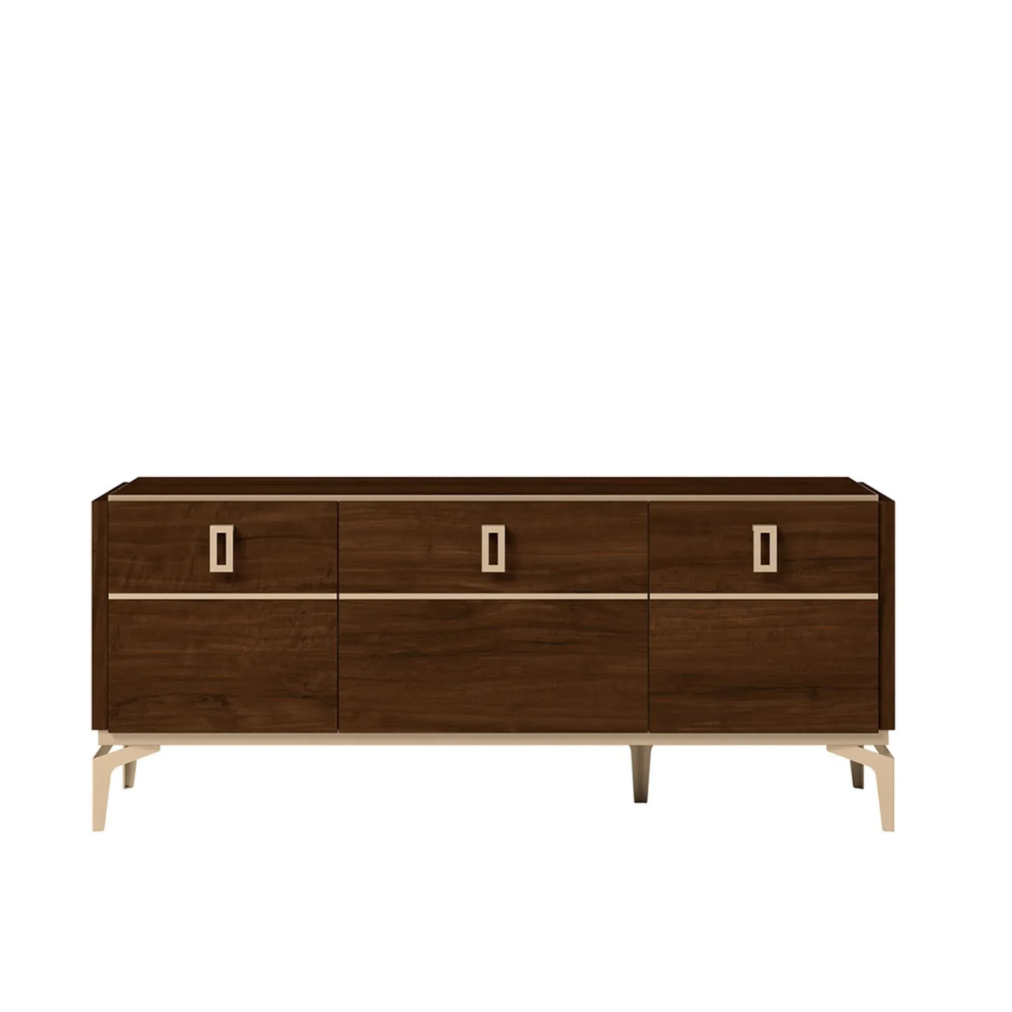 Eva 140cm TV Unit with Gold Trim - Tobacco Walnut