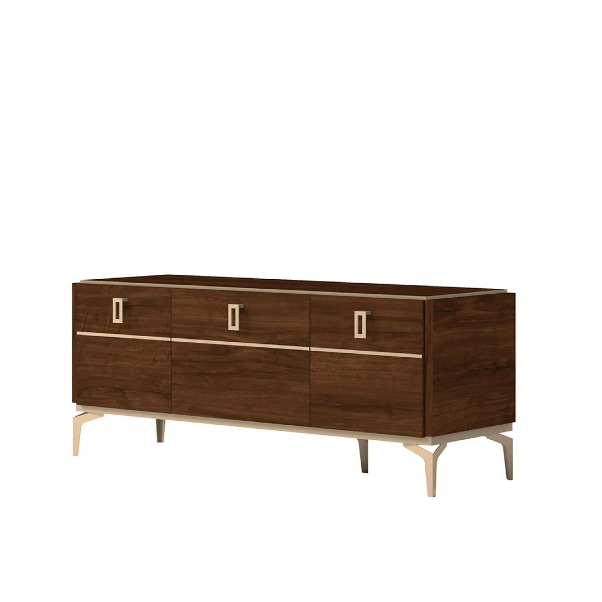 Eva 140cm TV Unit with Gold Trim - Tobacco Walnut