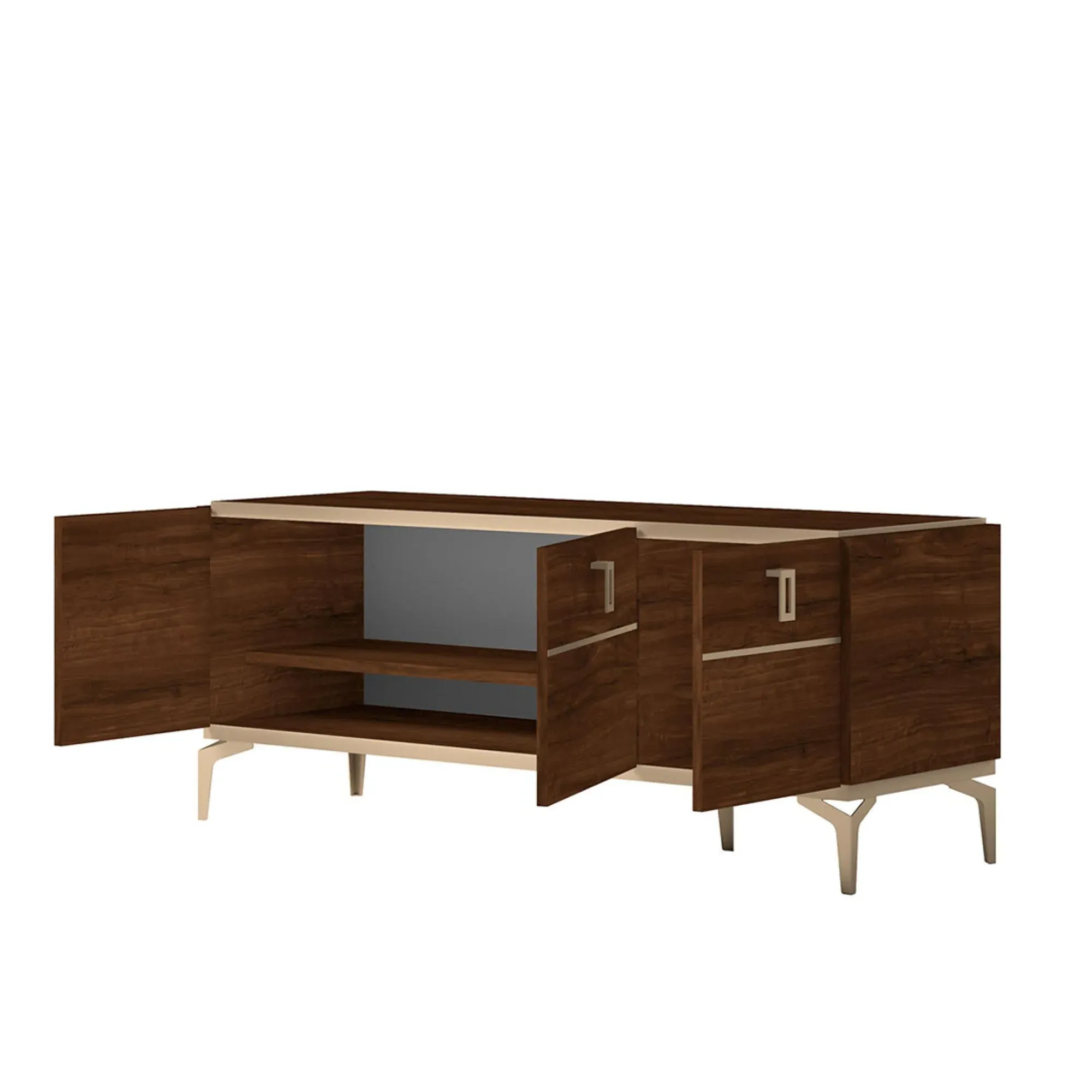 Eva 140cm TV Unit with Gold Trim - Tobacco Walnut