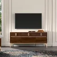 Eva 140cm TV Unit with Gold Trim - Tobacco Walnut