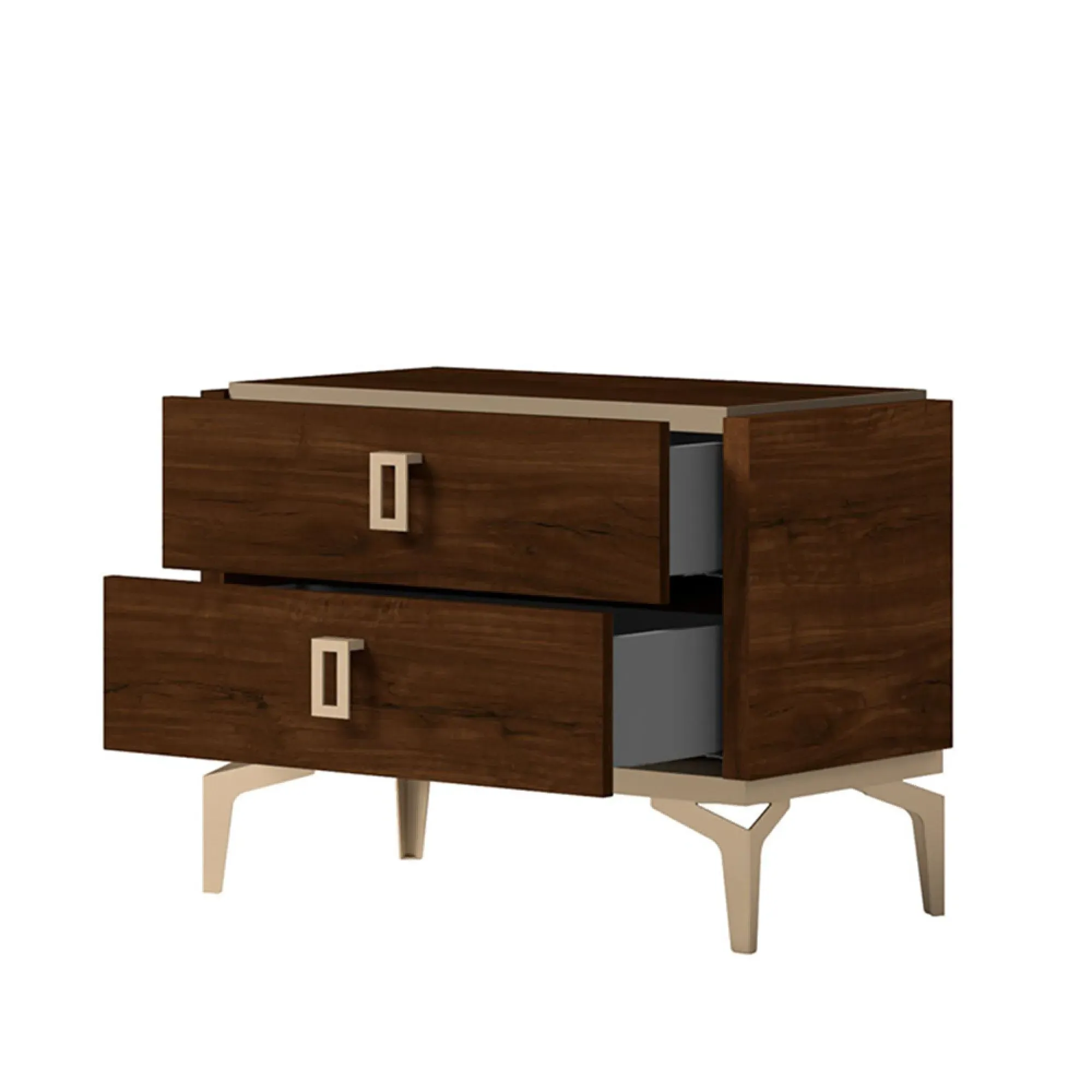 Eva 2 Drawer Bedside Cabinet with Gold Trim - Walnut